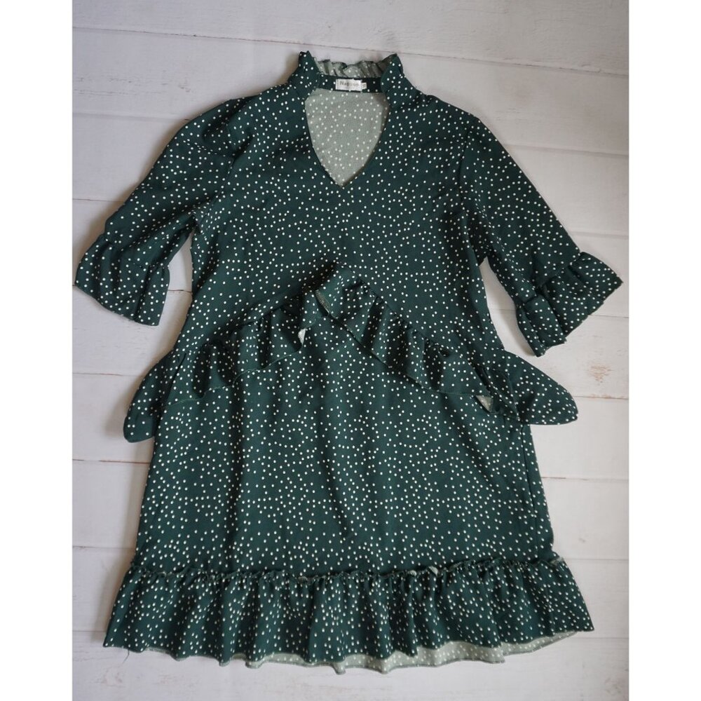 Naggoo Women's Green Polka Dot Ruffle Dress - Size M - Picture 2 of 5